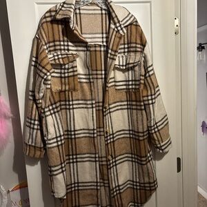 Plaid Women's Jacket in Brown and Cream